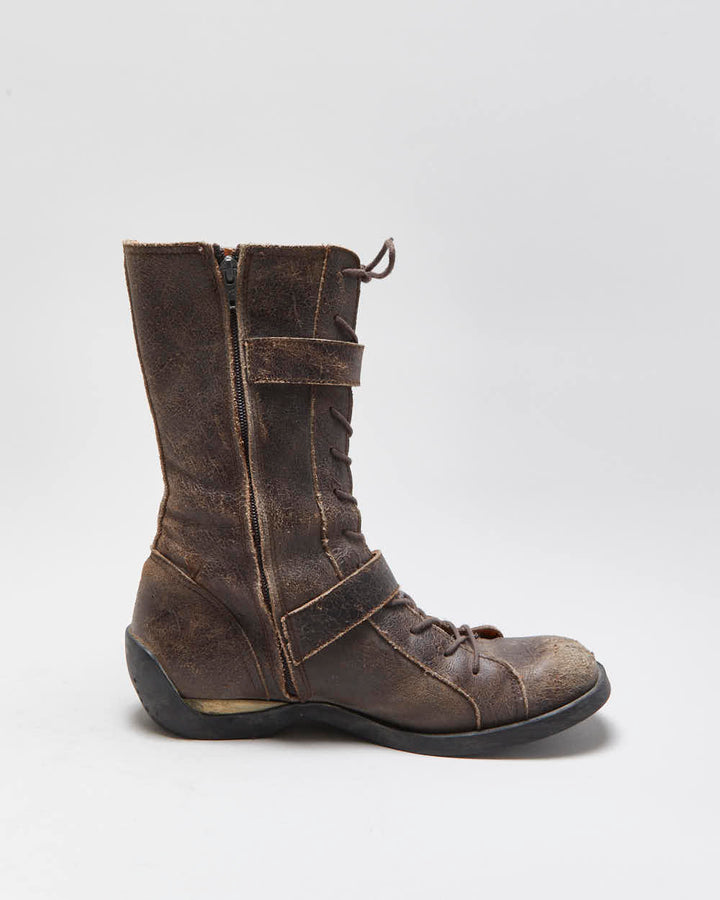 Vintage Y2K 00s Mag Distressed Leather Women's Mid Calf Biker Boots - UK7