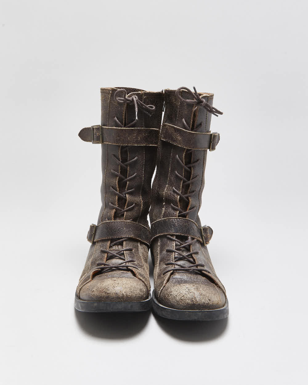 Vintage Y2K 00s Mag Distressed Leather Women's Mid Calf Biker Boots - UK7