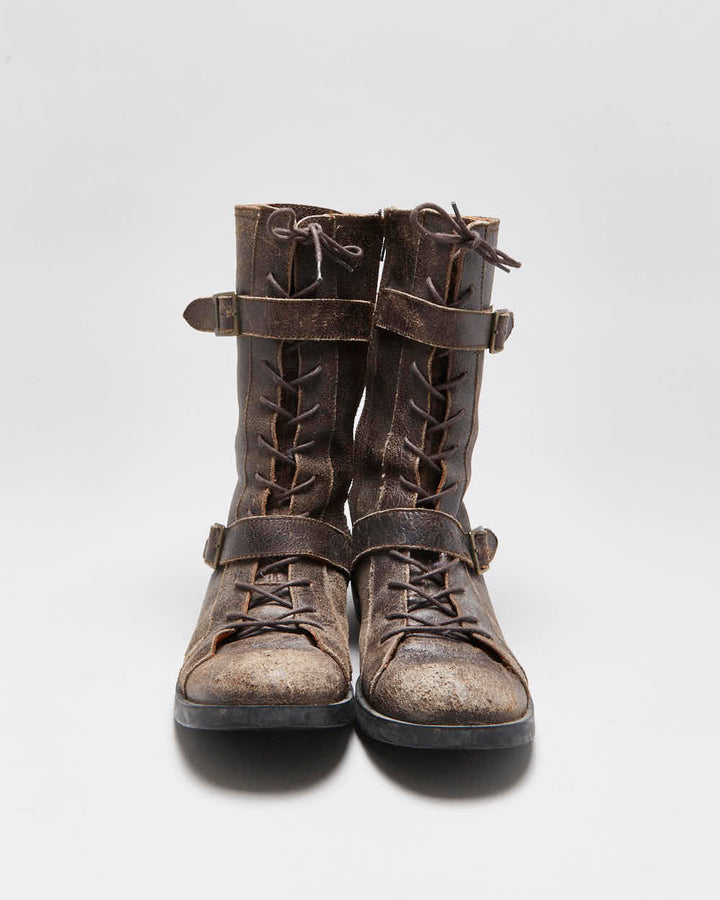 Vintage Y2K 00s Mag Distressed Leather Women's Mid Calf Biker Boots - UK7