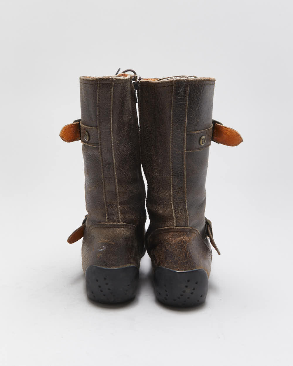 Vintage Y2K 00s Mag Distressed Leather Women's Mid Calf Biker Boots - UK7