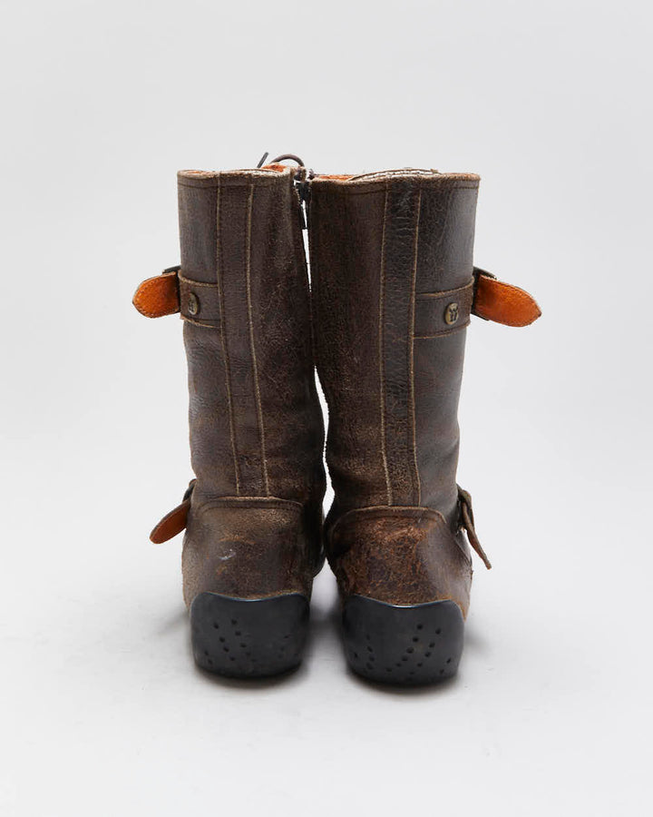 Vintage Y2K 00s Mag Distressed Leather Women's Mid Calf Biker Boots - UK7