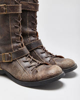 Vintage Y2K 00s Mag Distressed Leather Women's Mid Calf Biker Boots - UK7