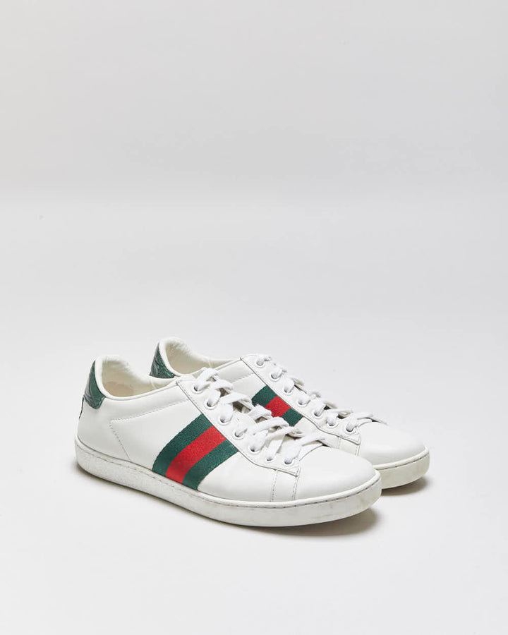 2022 Gucci Ace Women's Croc Web Leather Low Trainers - UK2