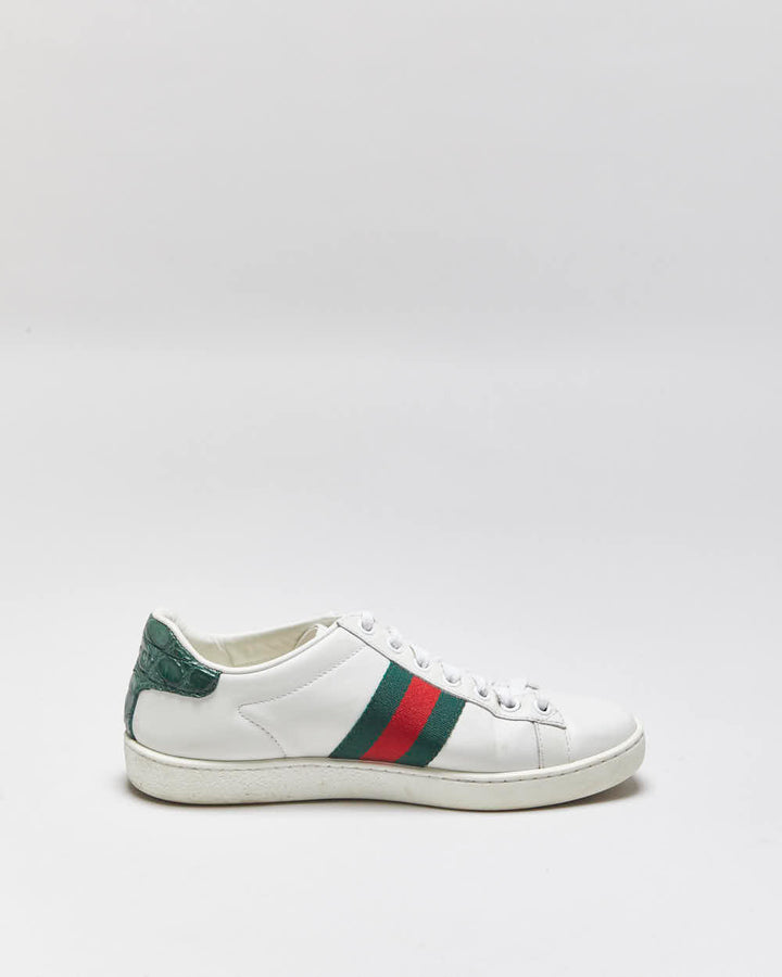 2022 Gucci Ace Women's Croc Web Leather Low Trainers - UK2