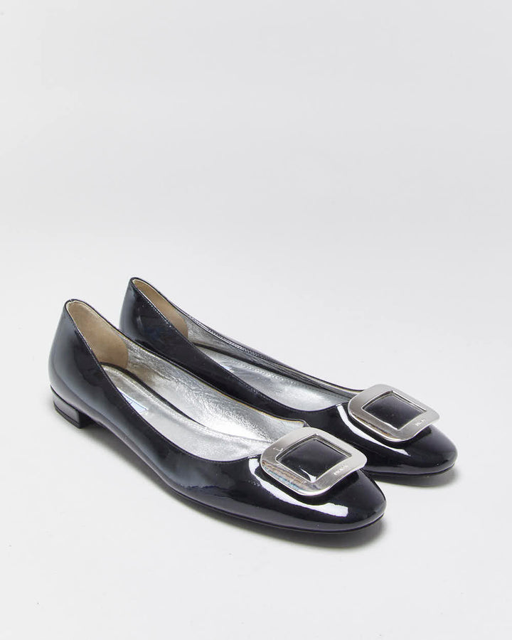 Vintage Prada Patent Leather Chunky Buckle Ballet Flats - UK8