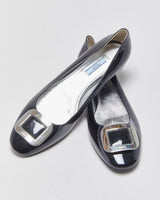 Vintage Prada Patent Leather Chunky Buckle Ballet Flats - UK8