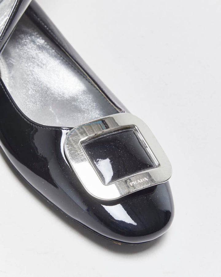 Vintage Prada Patent Leather Chunky Buckle Ballet Flats - UK8