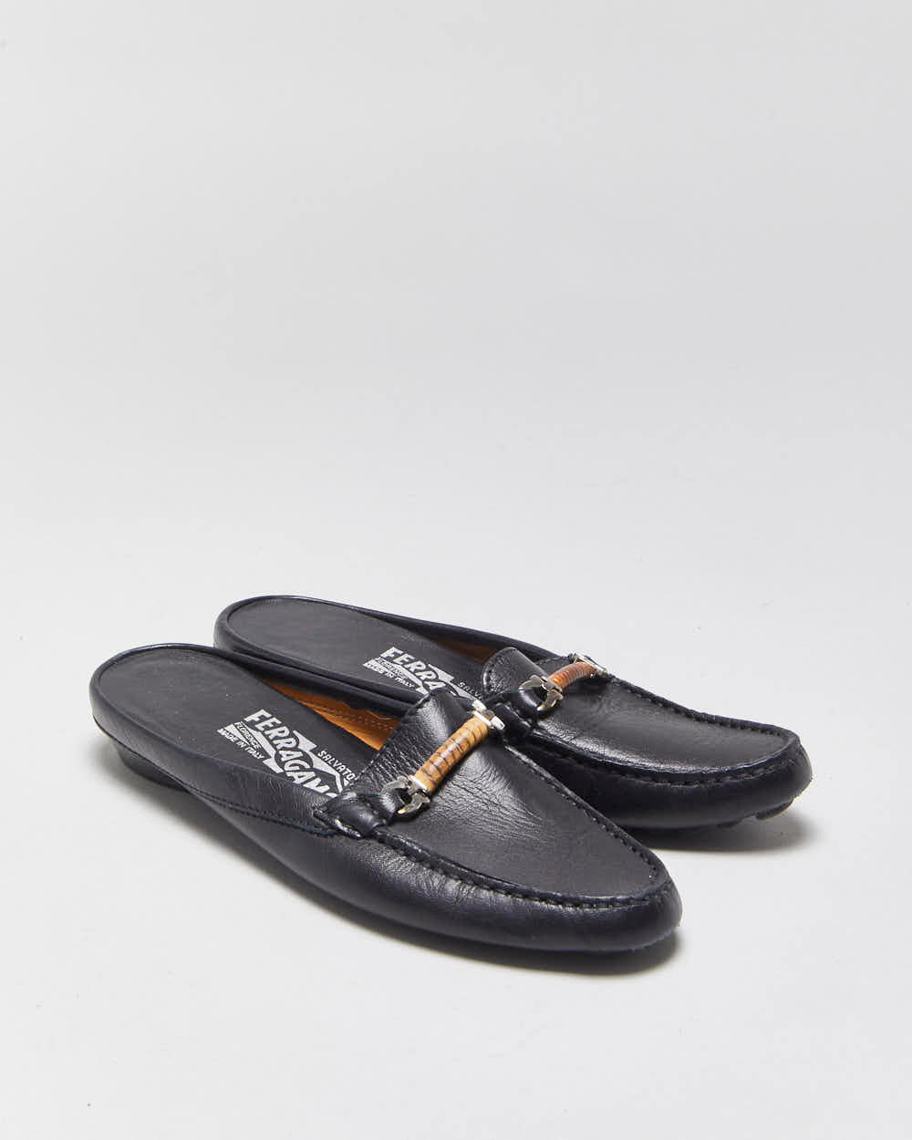 Vintage Salvatore Ferragamo Leather Loafer Mules - UK3