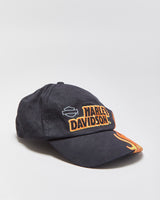 Vintage Harley Davidson Women's Canvas Embroidered Flames Velcro Baseball Cap - XS-S