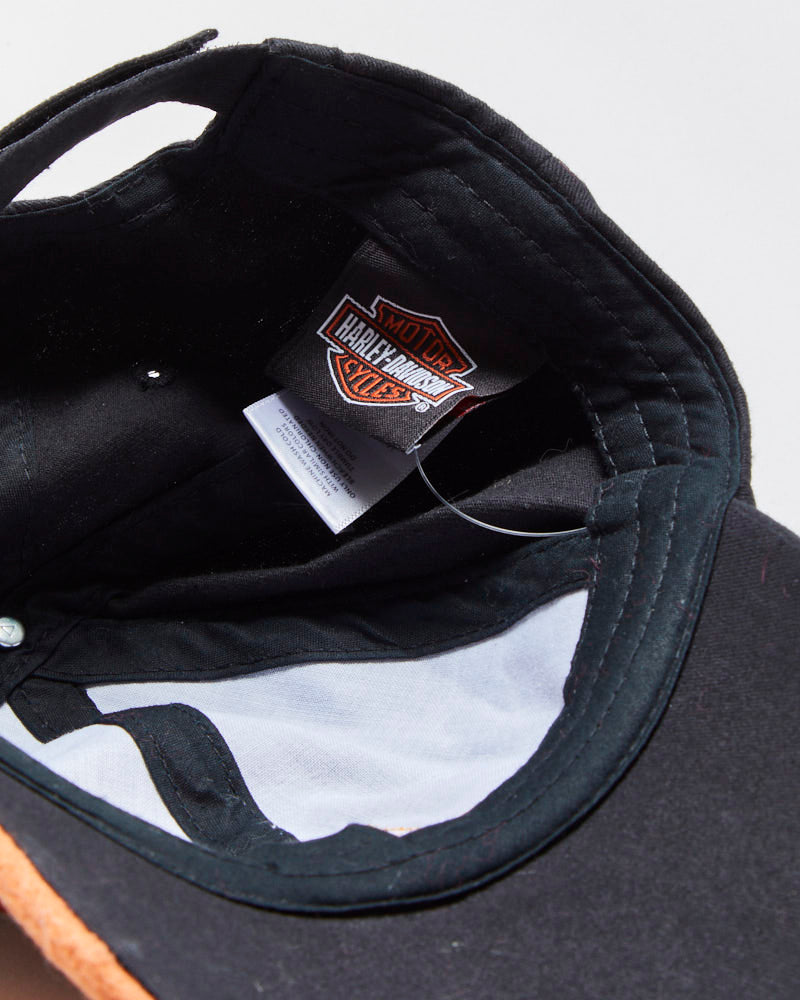 Vintage Harley Davidson Women's Canvas Embroidered Flames Velcro Baseball Cap - XS-S