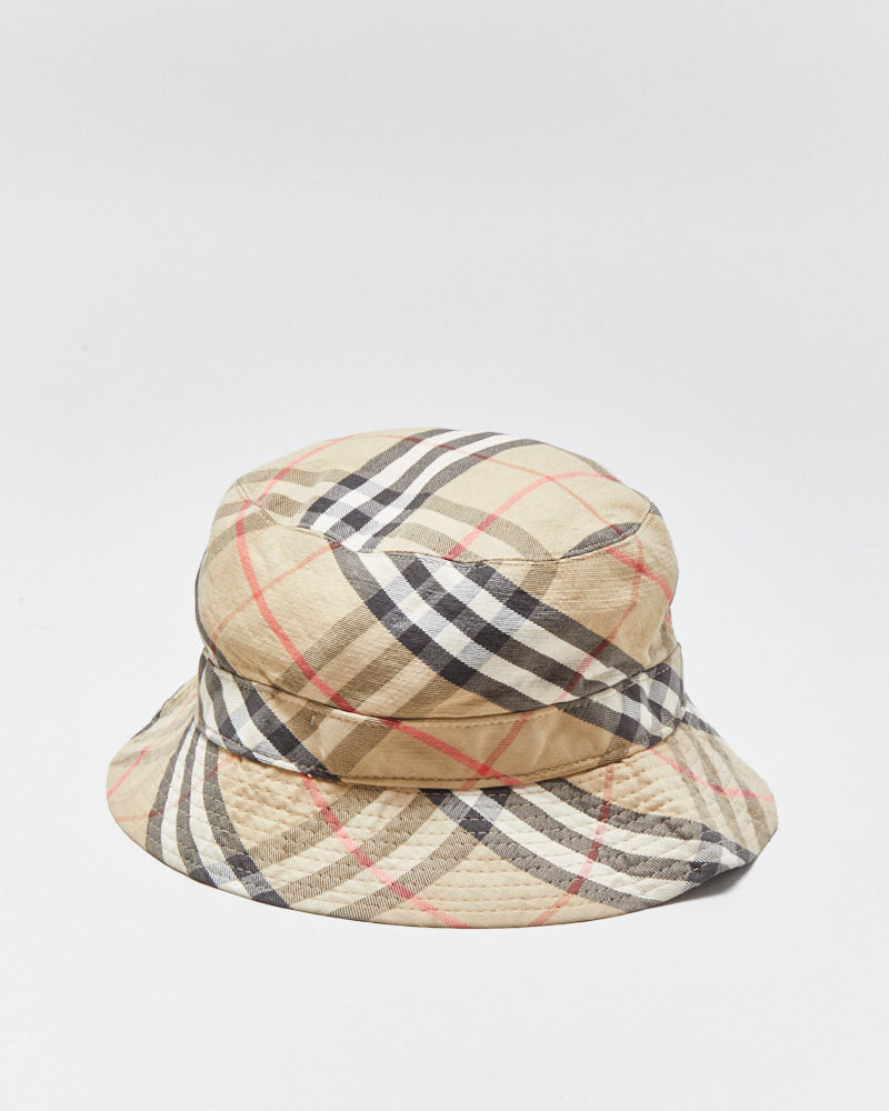 Vintage 1980s Burberry Canvas Women's Nova Check Made In England Bucket Hat - XS