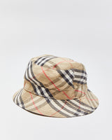 Vintage 1980s Burberry Canvas Women's Nova Check Made In England Bucket Hat - XS
