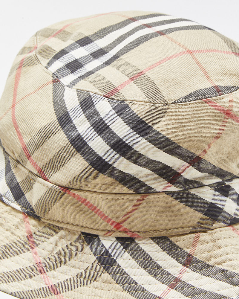Vintage 1980s Burberry Canvas Women's Nova Check Made In England Bucket Hat - XS