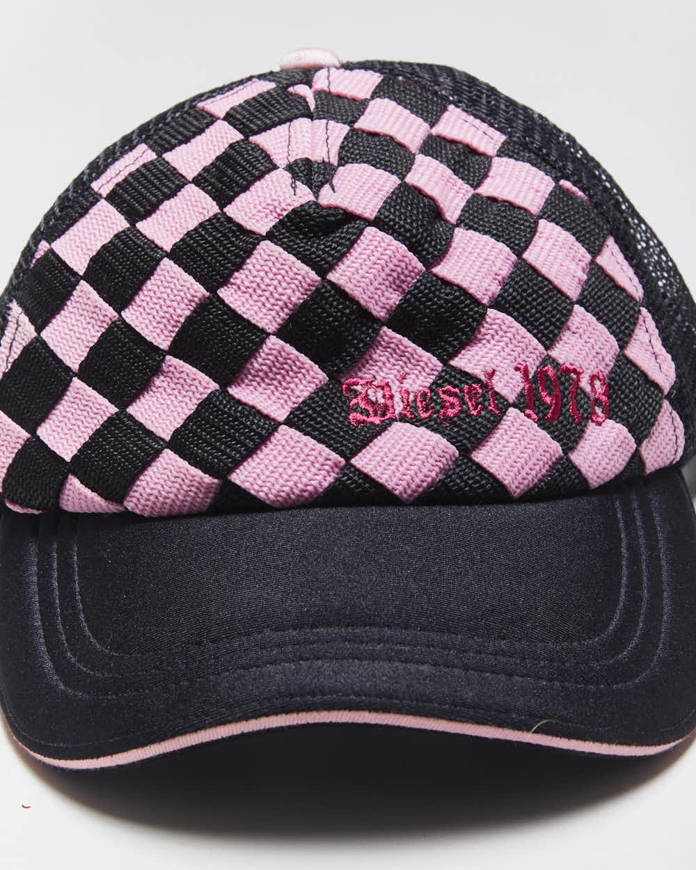 Vintage Y2K Diesel Checked Embroidered Logo Trucker Cap - OS