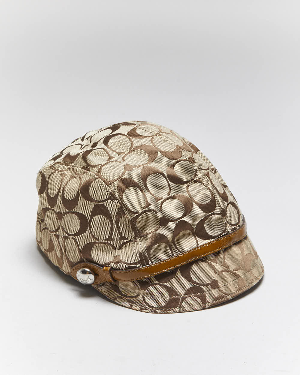 Vintage Coach Monogram Jacquard Newsboy Cap - M/L