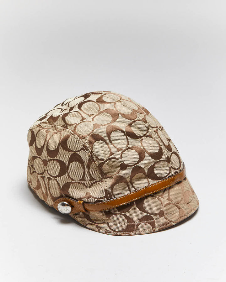 Vintage Coach Monogram Jacquard Newsboy Cap - M/L