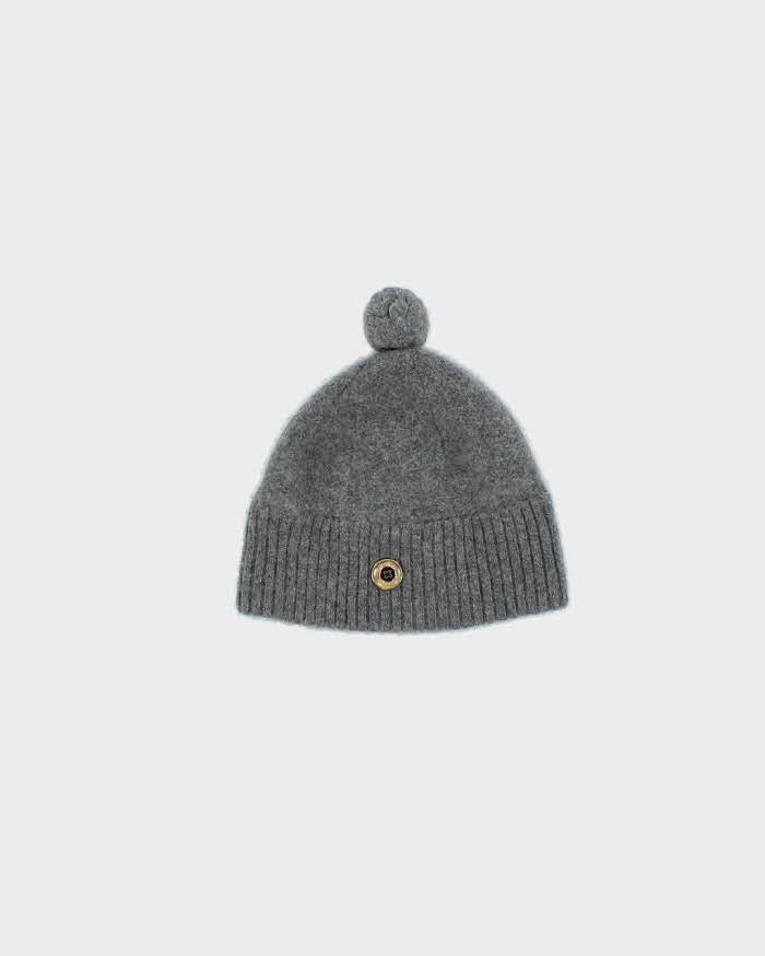 Tory Burch Grey Pure Cashmere Button Bobble Beanie - One Size