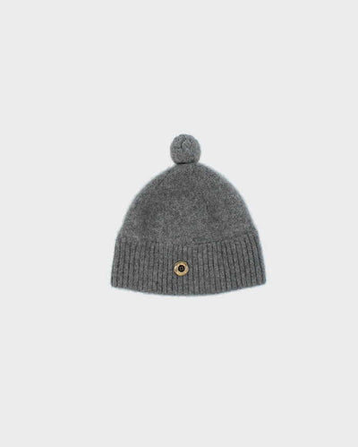 Tory Burch Grey Pure Cashmere Button Bobble Beanie - One Size