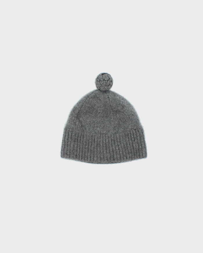 Tory Burch Grey Pure Cashmere Button Bobble Beanie - One Size