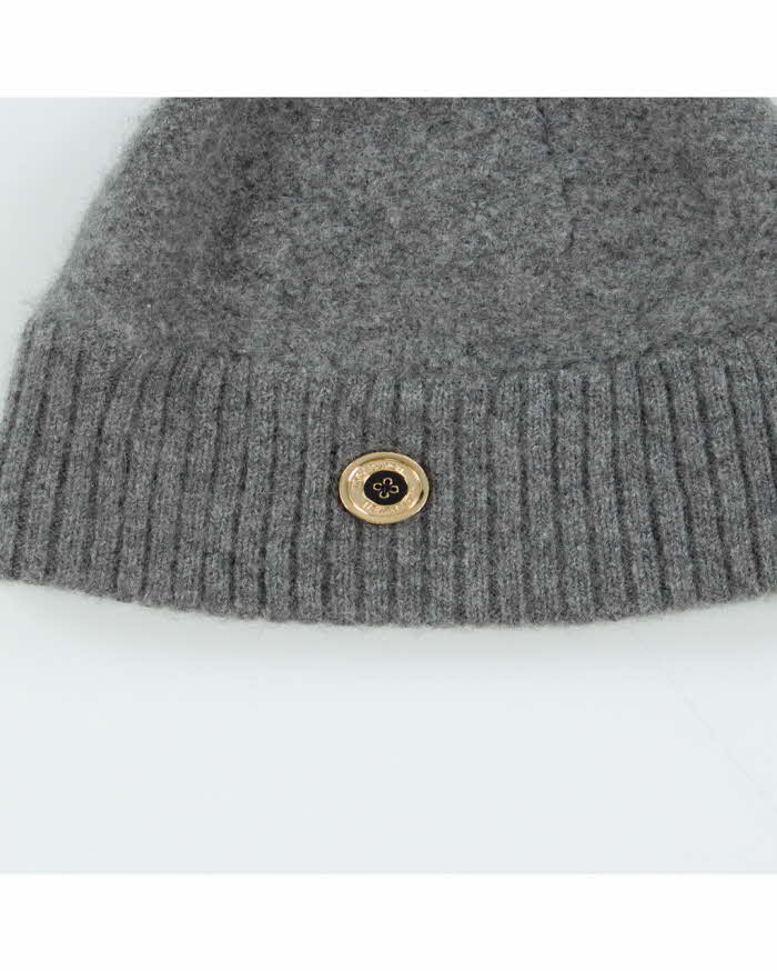 Tory Burch Grey Pure Cashmere Button Bobble Beanie - One Size
