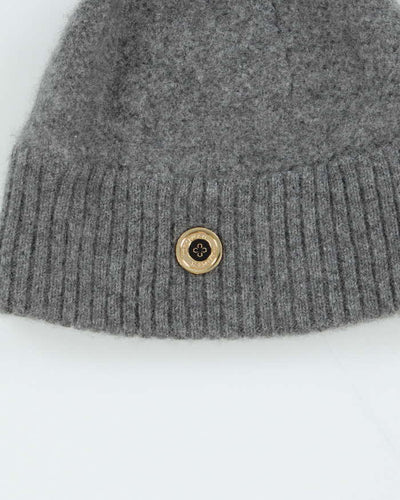 Tory Burch Grey Pure Cashmere Button Bobble Beanie - One Size
