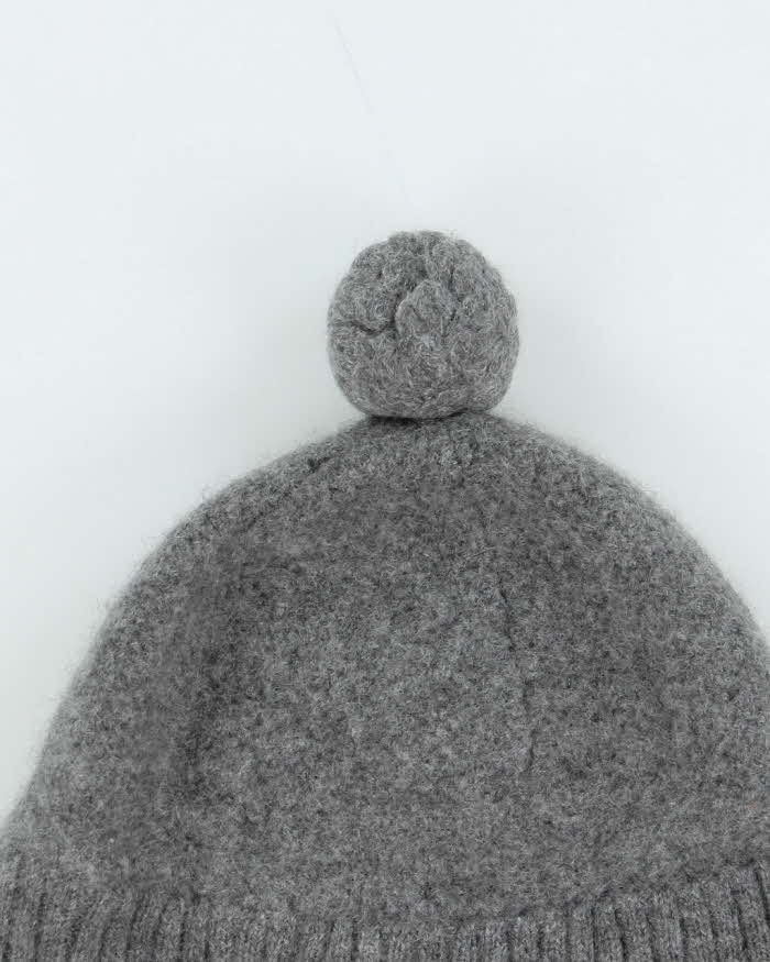 Tory Burch Grey Pure Cashmere Button Bobble Beanie - One Size