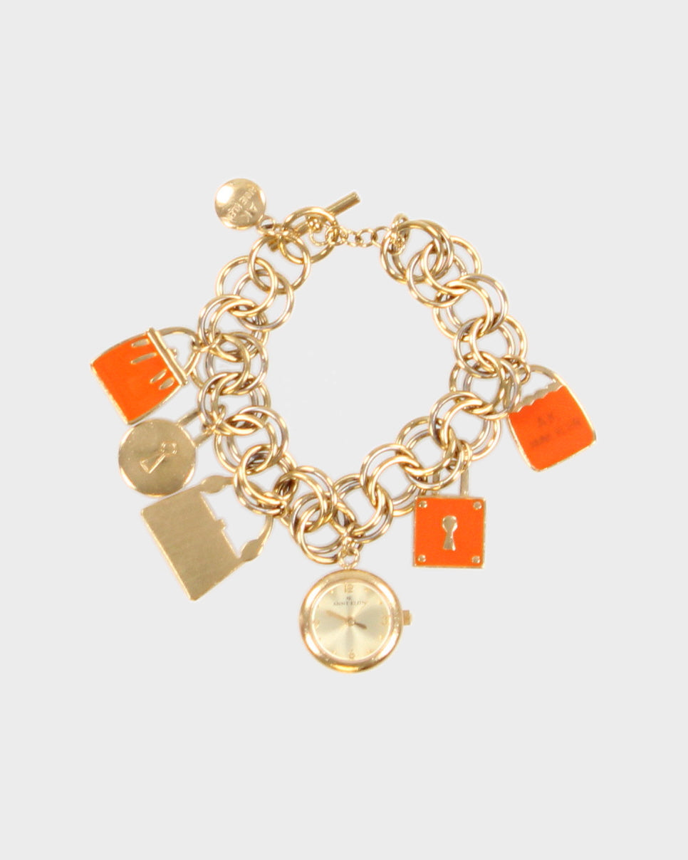 Anne Klein Women's Gold &amp; Orange Handbag Charm Bracelet Watch - O/S
