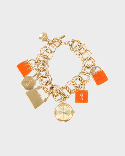 Anne Klein Women's Gold & Orange Handbag Charm Bracelet Watch - O/S
