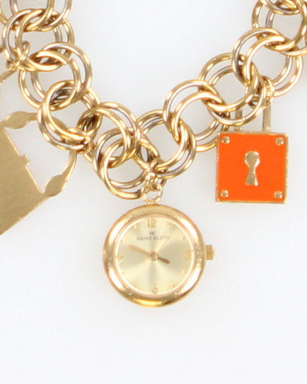 Anne Klein Women's Gold &amp; Orange Handbag Charm Bracelet Watch - O/S