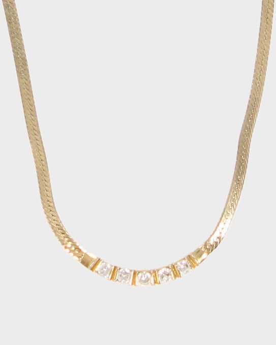 Vintage Silver Diamante Chain Necklace - O/S