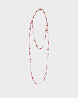 Vintage 90s Red Beaded Silver Layer Necklace - O/S