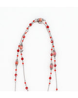 Vintage 90s Red Beaded Silver Layer Necklace - O/S