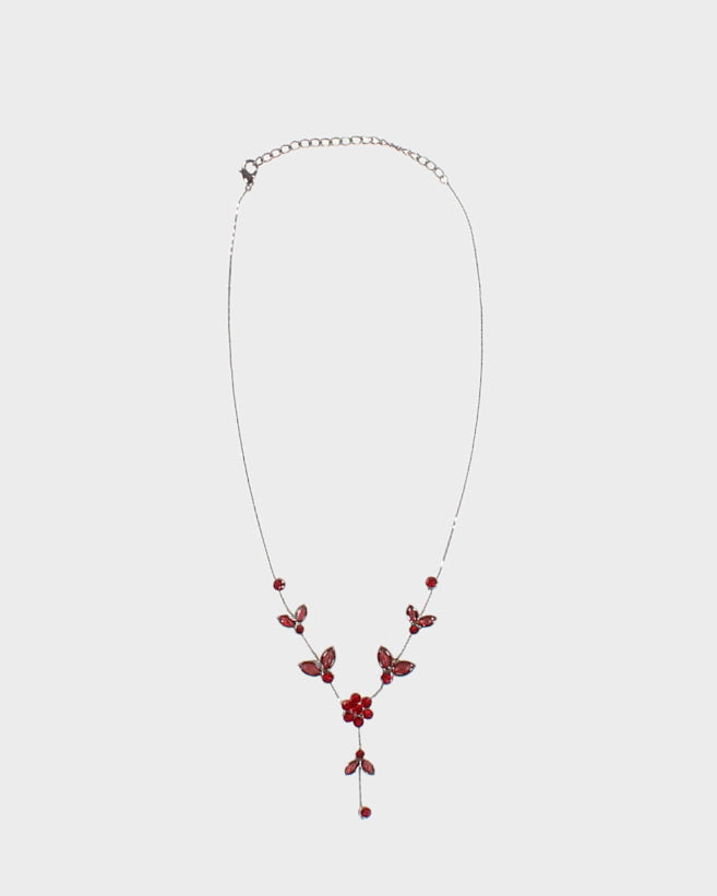 Y2K 00s Red Diamante Droplet Necklace - O/S