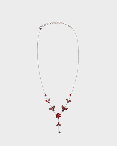 Y2K 00s Red Diamante Droplet Necklace - O/S