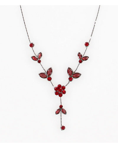 Y2K 00s Red Diamante Droplet Necklace - O/S