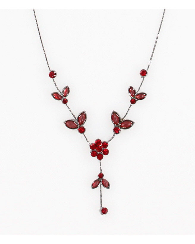 Y2K 00s Red Diamante Droplet Necklace - O/S