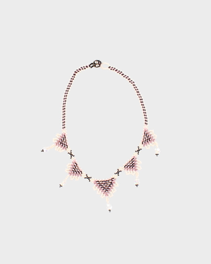 Y2K 00s Pink & Black Handmade Beaded Choker Necklace - O/S