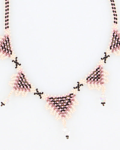 Y2K 00s Pink & Black Handmade Beaded Choker Necklace - O/S