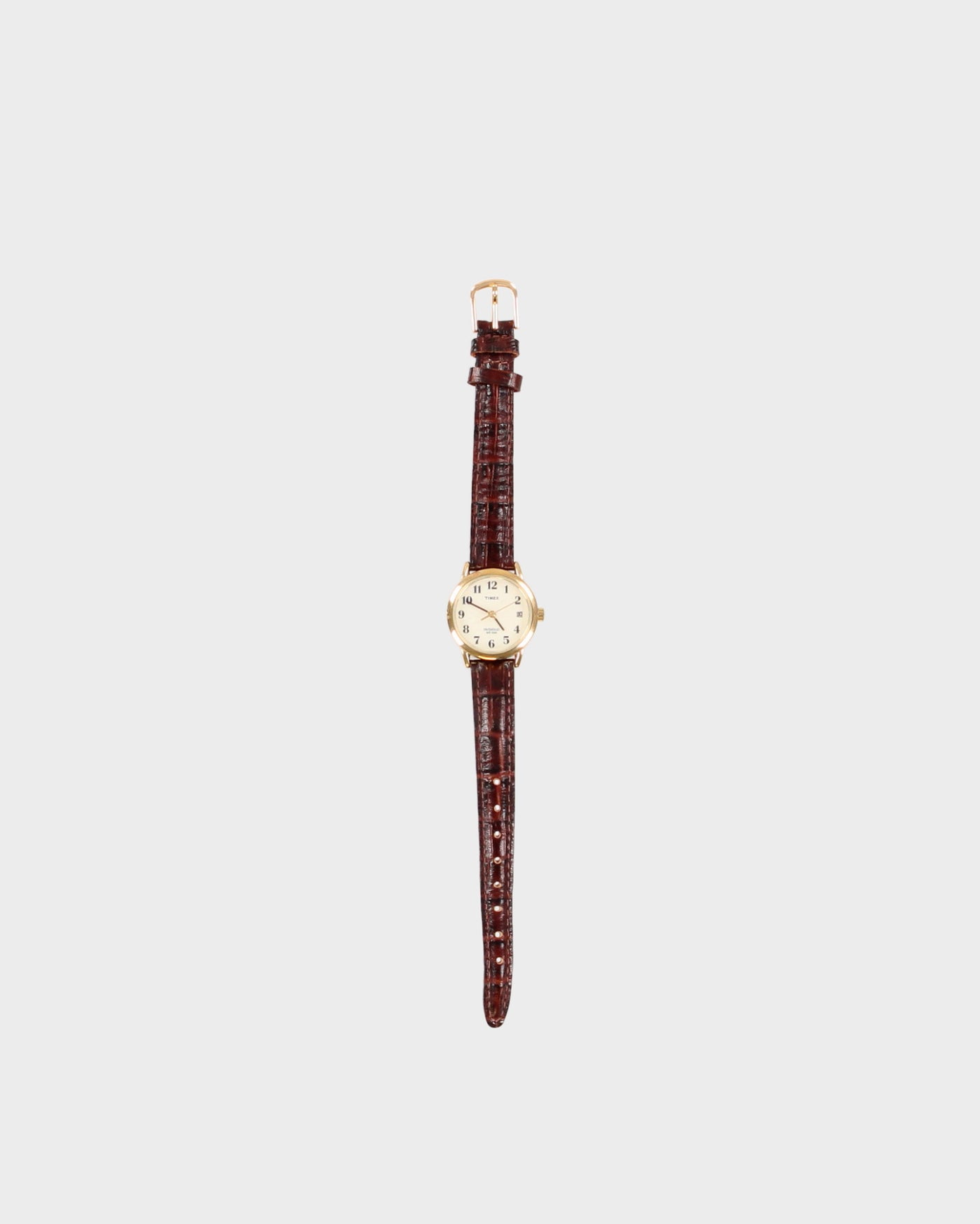 Vintage 00s Timex Thin Strap Brown Leather Watch - O/S