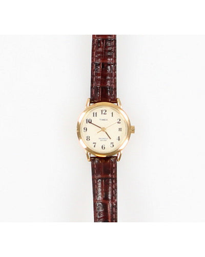 Vintage 00s Timex Thin Strap Brown Leather Watch - O/S