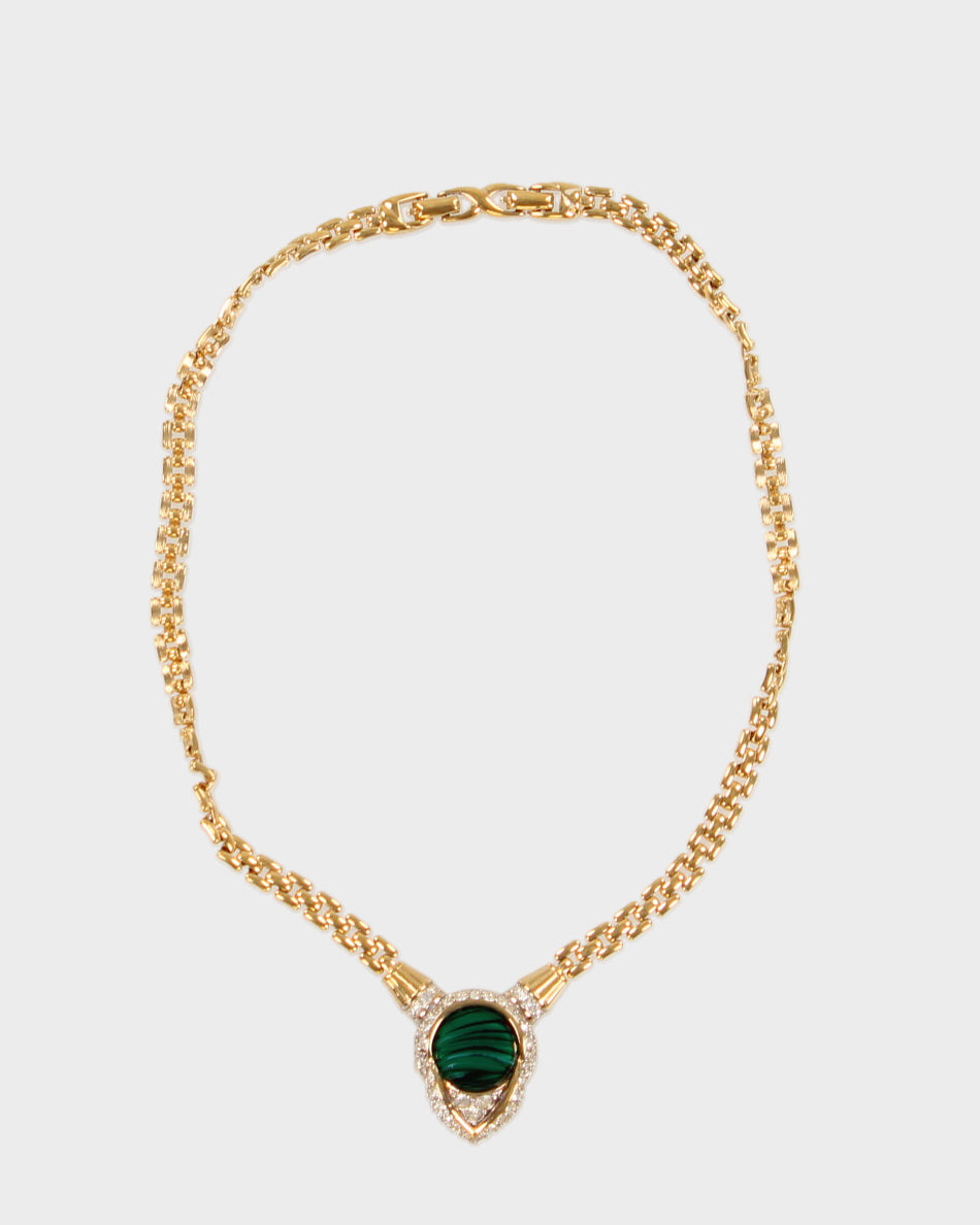 Vintage Nolan Miller Gold &amp; Green Pendant Necklace - O/S