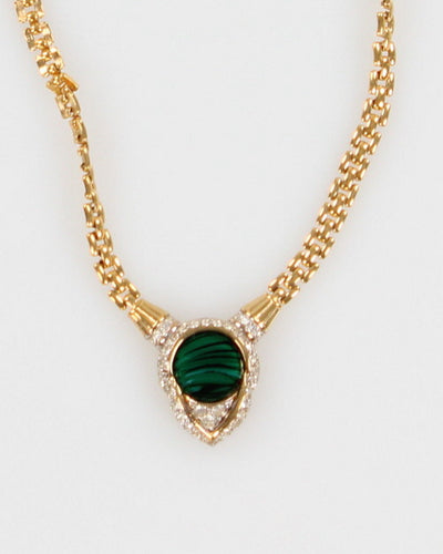 Vintage Nolan Miller Gold & Green Pendant Necklace - O/S