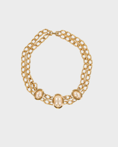 Vintage 80s Napier Golden Pearl Choker Necklace - O/S