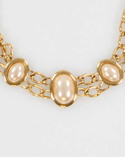 Vintage 80s Napier Golden Pearl Choker Necklace - O/S