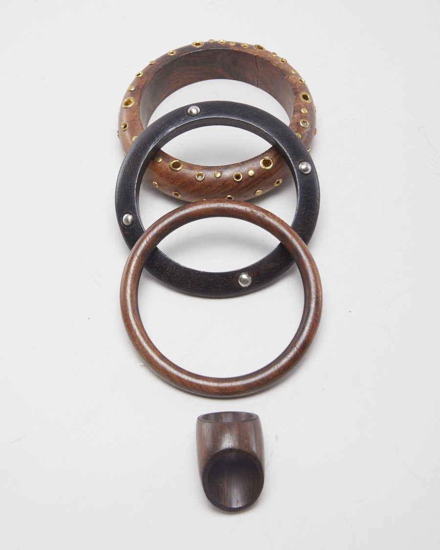 Wooden Set of 3 Bangles and Ring