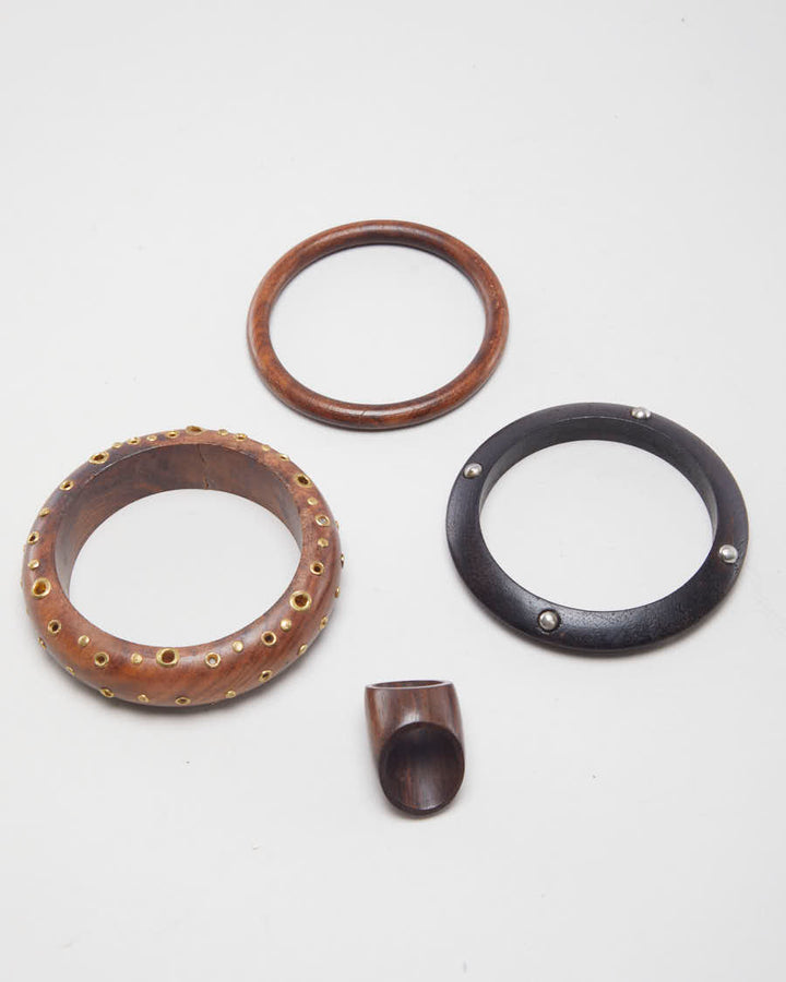 Wooden Set of 3 Bangles and Ring
