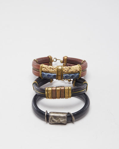 Vintage Leather Set of 3 Hand Made Bracelets