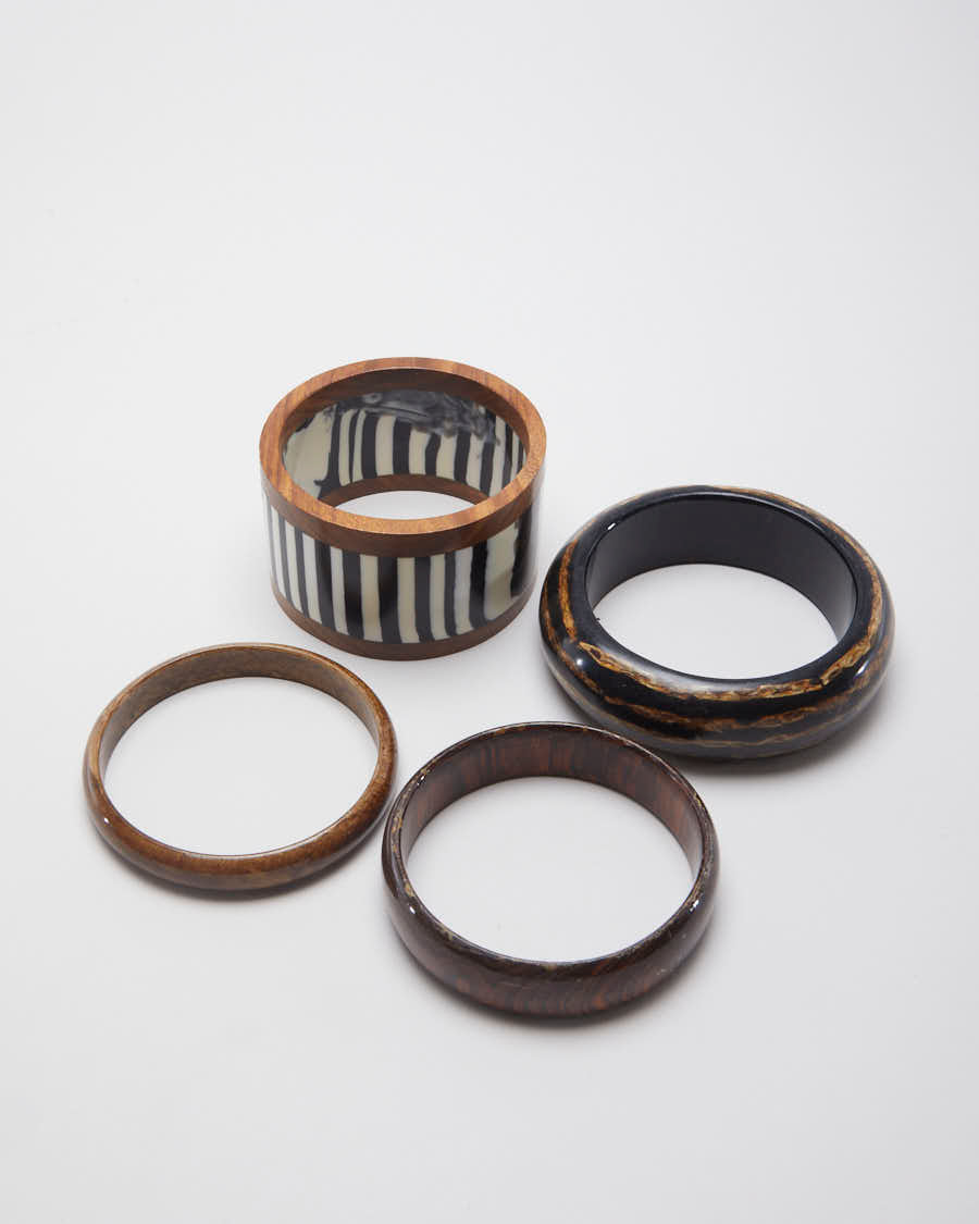 Striped Wood Set of 4 Bangles