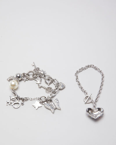 Clunky Y2K Charm and Bedazzled Bracelet Set - O/S