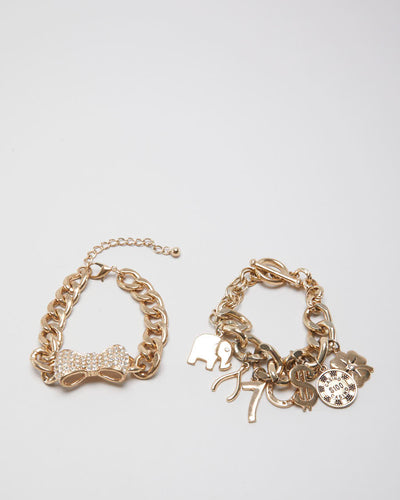 Clunky Y2K Charm/Bedazzled Bracelet Set - O/S